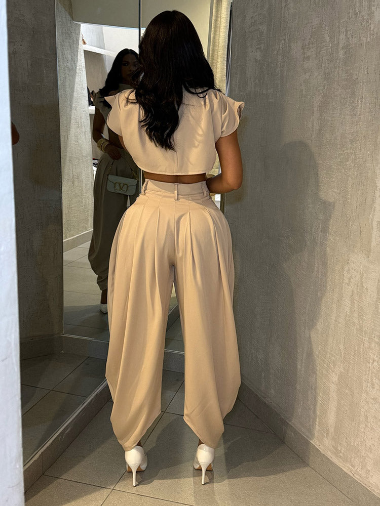 Mock Neck Crop top & Harem Pants Set