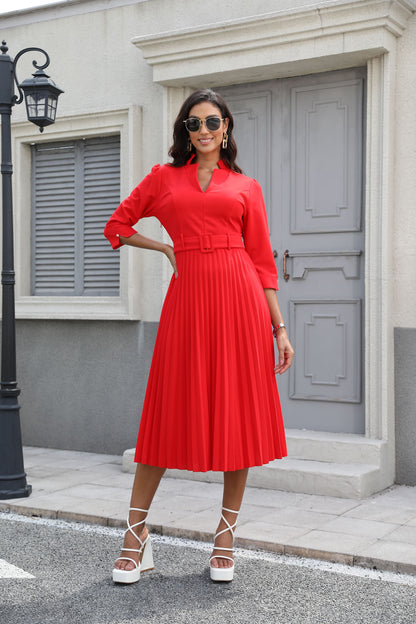 Eva V-Neck Pleated Maxi Dress
