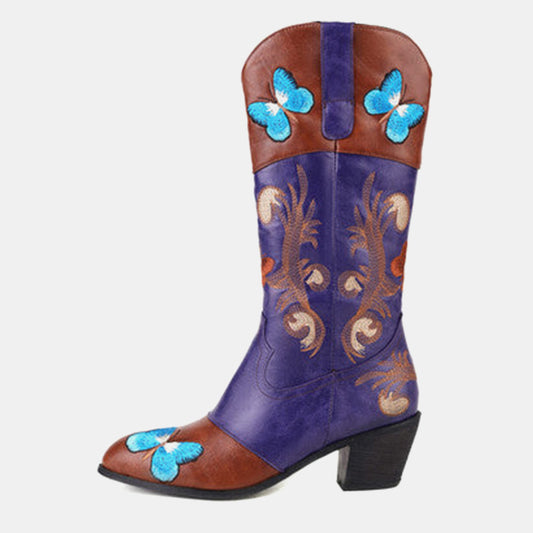 Hebe Embroidered Butterfly Cowboy Boots