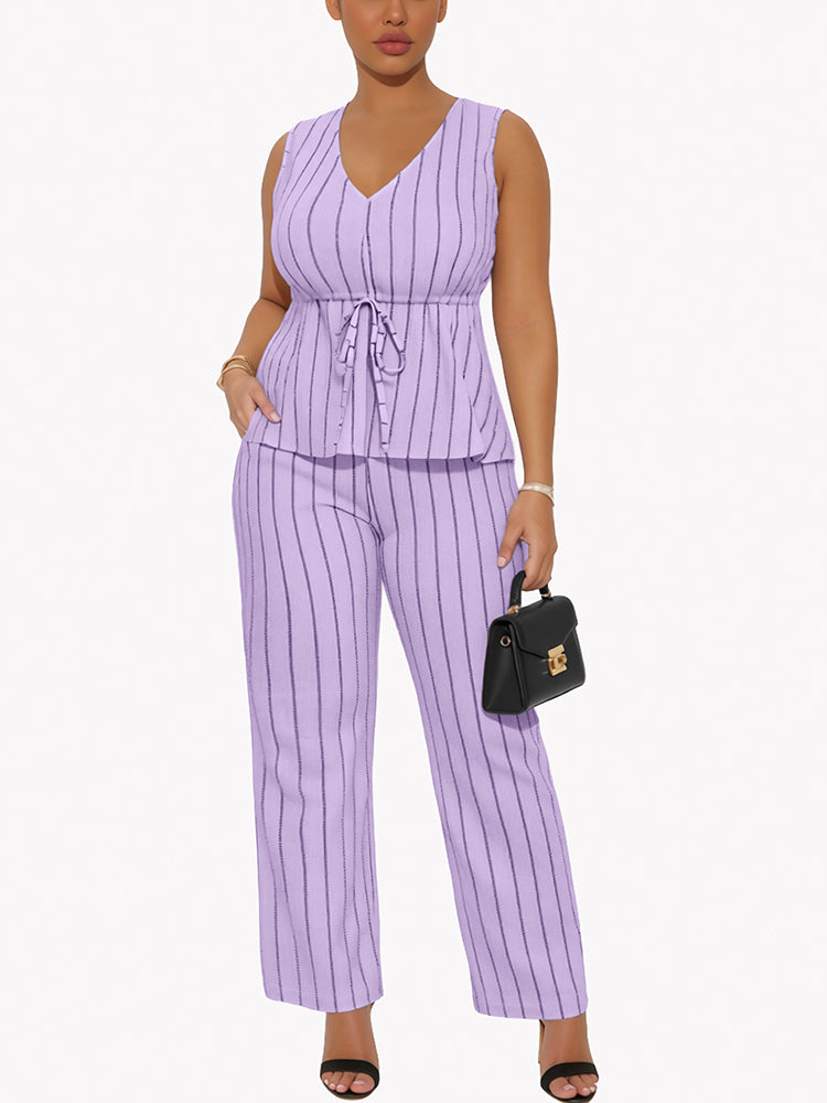 Striped Peplum Top & Wide Pants Set