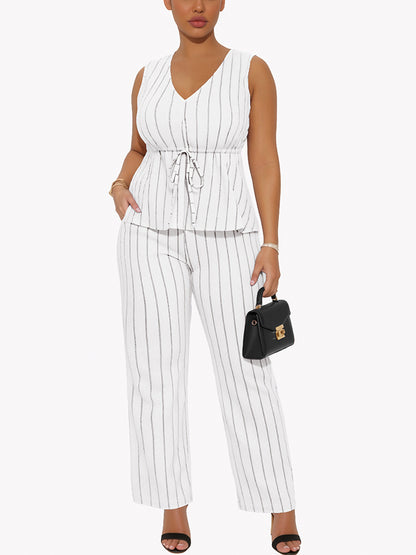 Striped Peplum Top & Wide Pants Set