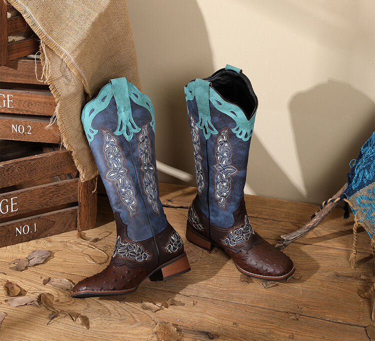 Peony Patchwork Leather Boots