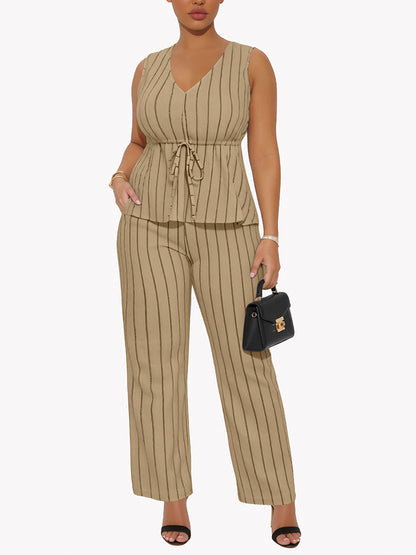 Striped Peplum Top & Wide Pants Set