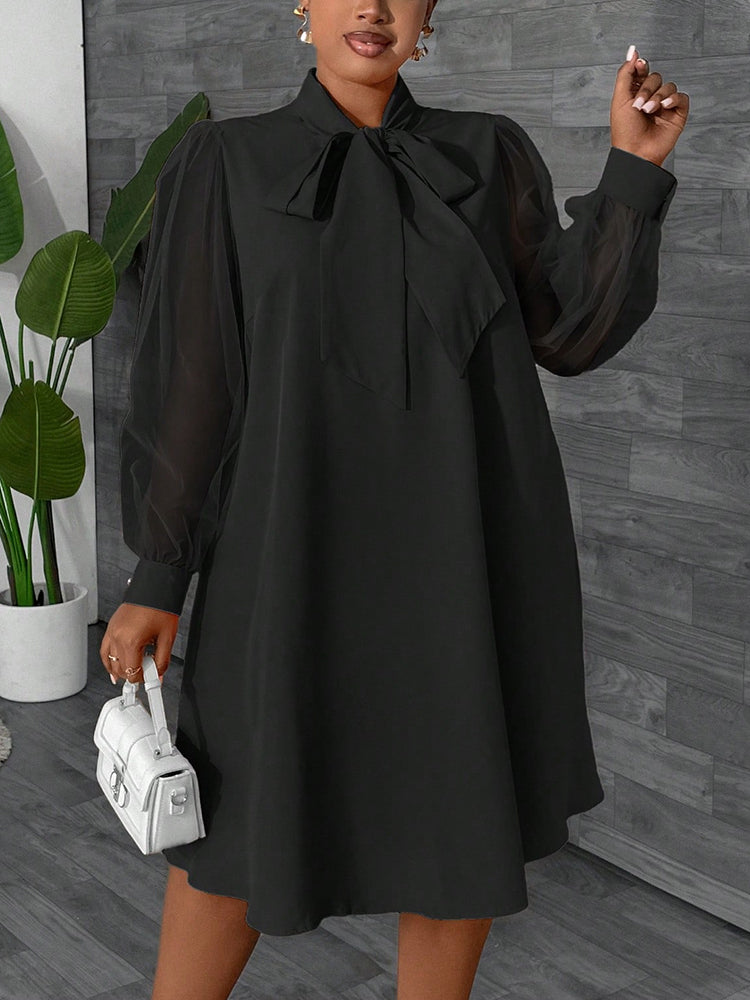 Elegance Mesh Sleeve Bow Dress