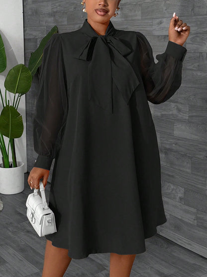 Elegance Mesh Sleeve Bow Dress