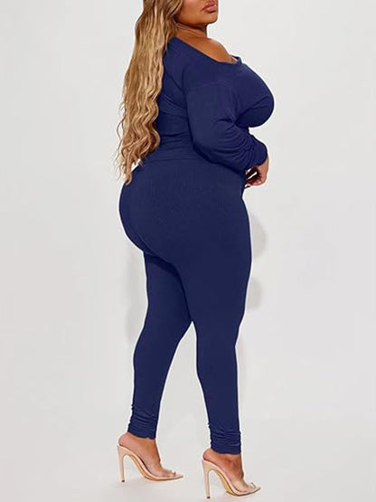 One Shoulder Tops Ribbed Pants Set Tracksuit