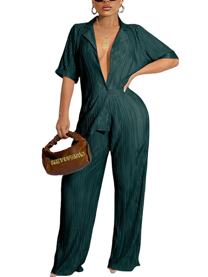 Pleated Shirt & Pants Loungewear Set