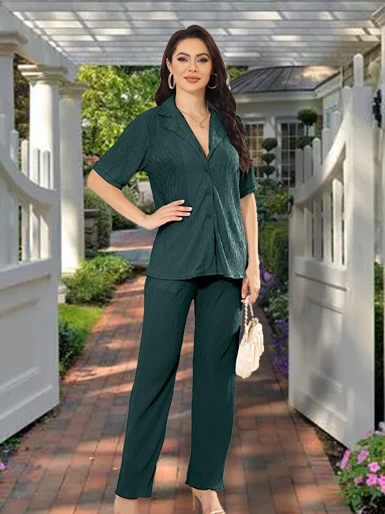 Pleated Shirt & Pants Loungewear Set