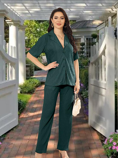 Pleated Shirt & Pants Loungewear Set