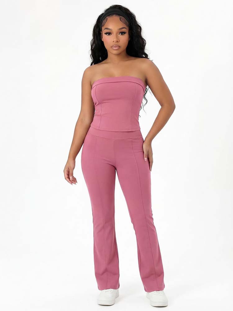 Tube Crop Top & Flared Pants Set