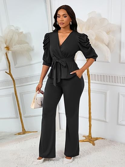 Sophia Ruffle Top Wide-Leg Pantsuit