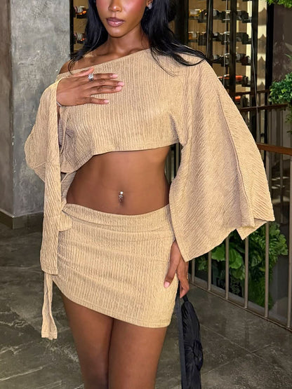 Plissé Asymmetric Top & Wide Pants Set