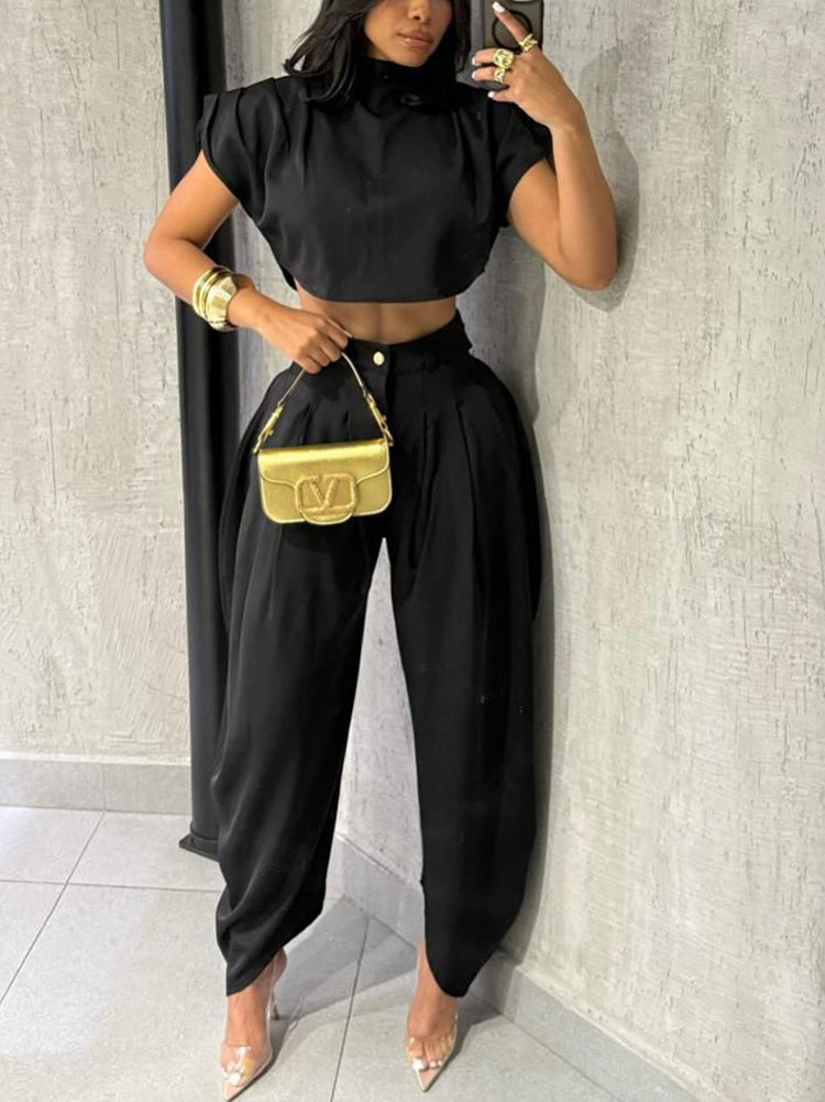 Mock Neck Crop top & Harem Pants Set