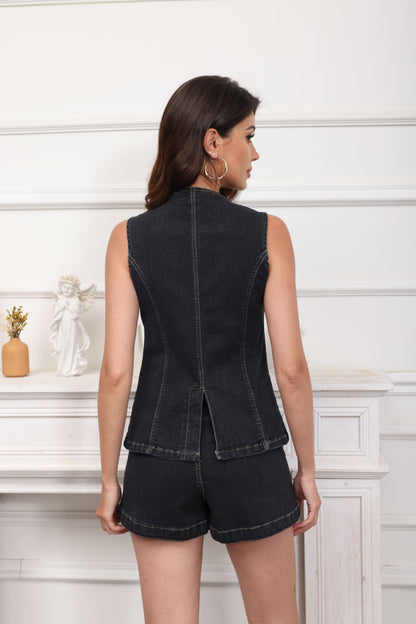Ella Denim Blazer Shorts Sets