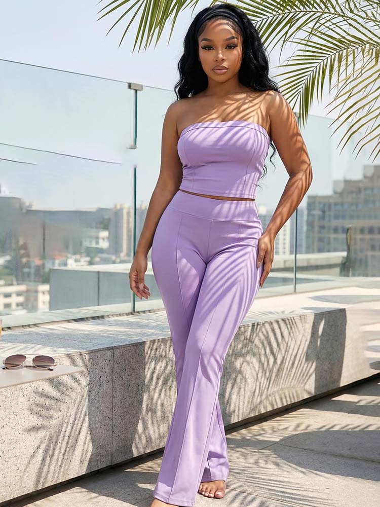 Tube Crop Top & Flared Pants Set