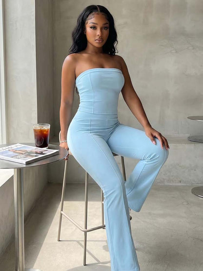 Tube Crop Top & Flared Pants Set