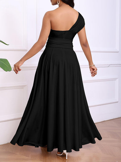 Elegant One Shoulder Belt Maxi Dress