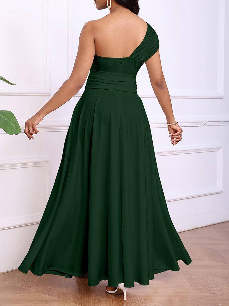 Elegant One Shoulder Belt Maxi Dress