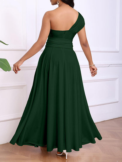Elegant One Shoulder Belt Maxi Dress