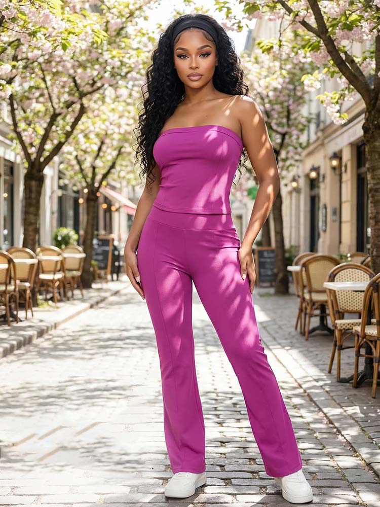 Tube Crop Top & Flared Pants Set