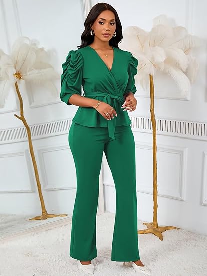 Sophia Ruffle Top Wide-Leg Pantsuit