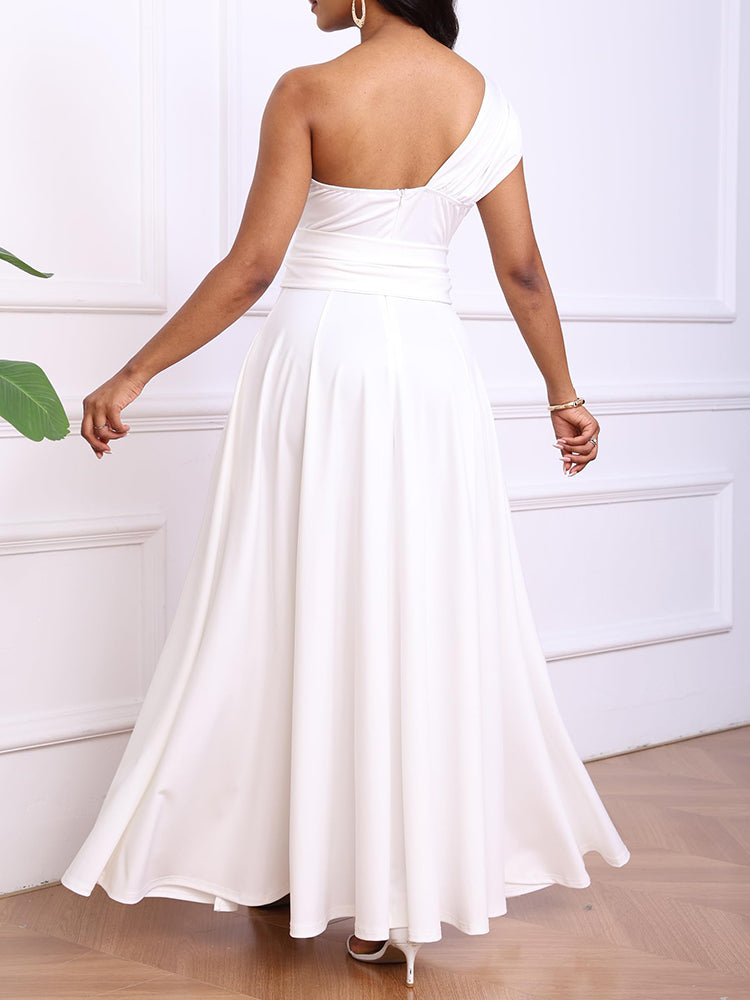 Elegant One Shoulder Belt Maxi Dress