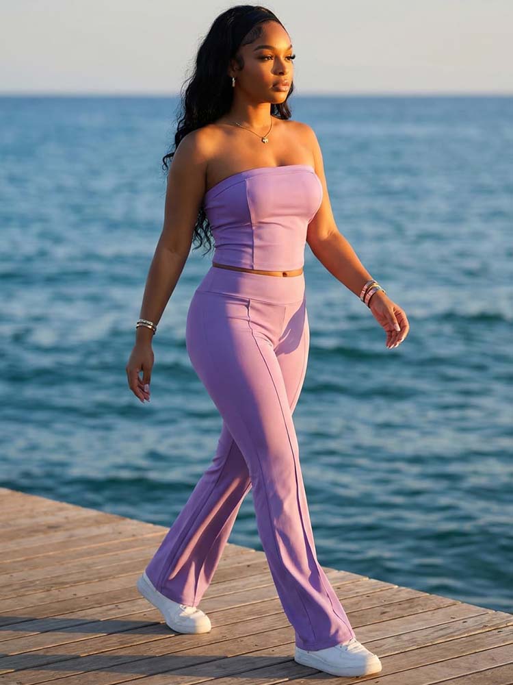 Tube Crop Top & Flared Pants Set