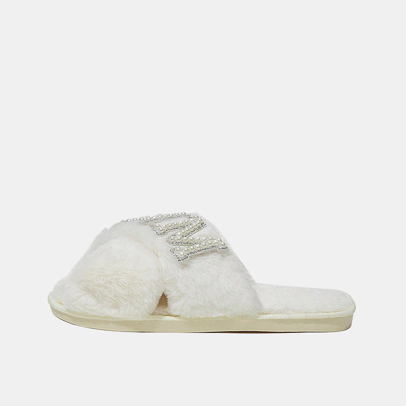 Lavender Letter Deco Furry Slippers