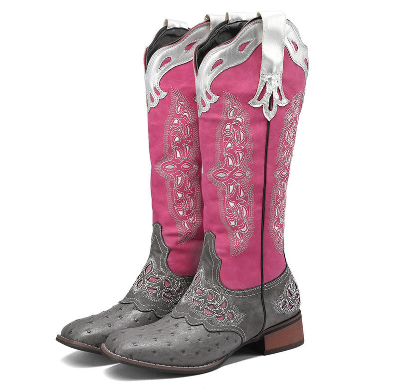 Peony Patchwork Leather Boots