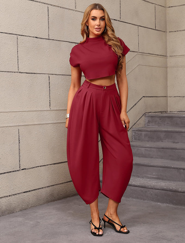 Mock Neck Crop top & Harem Pants Set