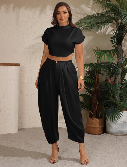 Mock Neck Crop top & Harem Pants Set
