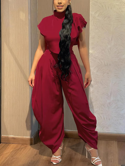 Mock Neck Crop top & Harem Pants Set