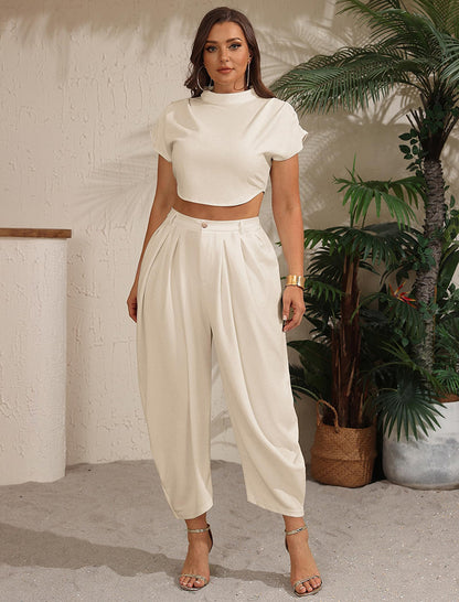 Mock Neck Crop top & Harem Pants Set
