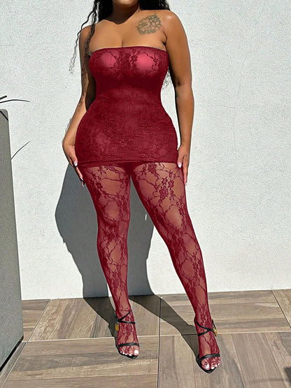 Lace Tube Dress Stocking Set