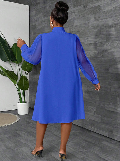 Elegance Mesh Sleeve Bow Dress