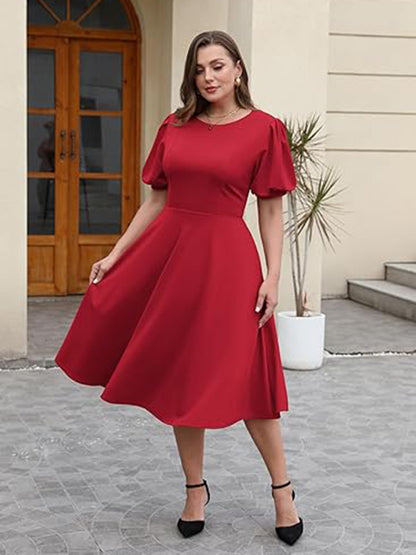 Short Sleeve Midi A Line Semi Formal Dress