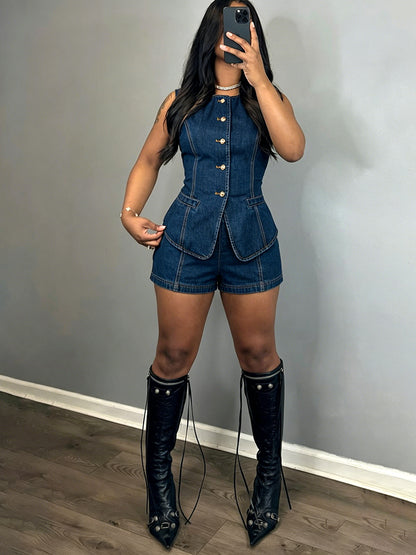 Denim Vest & Shorts Set
