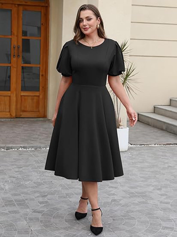 Short Sleeve Midi A Line Semi Formal Dress