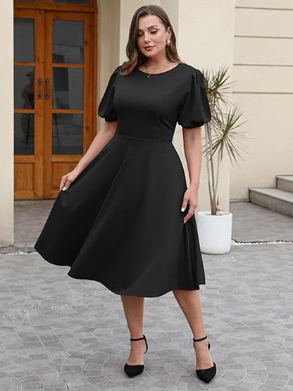 Short Sleeve Midi A Line Semi Formal Dress