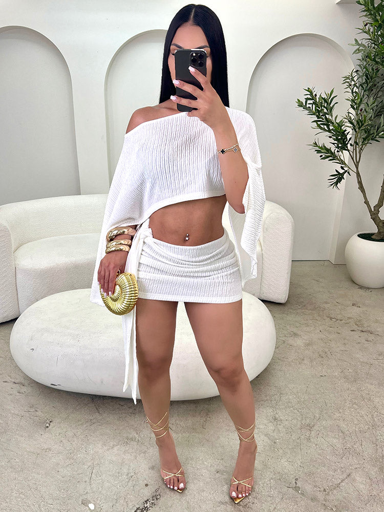Plissé Asymmetric Top & Wide Pants Set