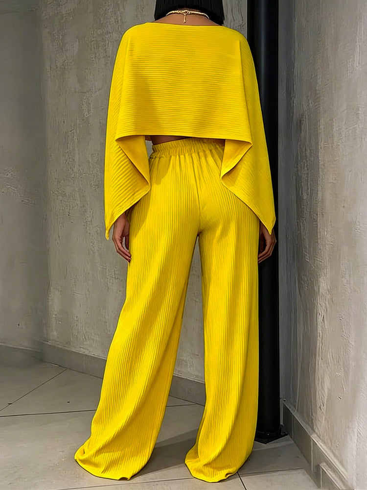 Plissé Asymmetric Top & Wide Pants Set