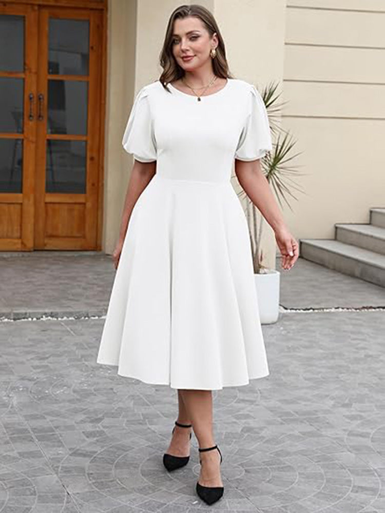 Short Sleeve Midi A Line Semi Formal Dress