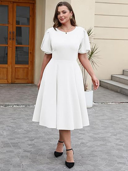 Short Sleeve Midi A Line Semi Formal Dress
