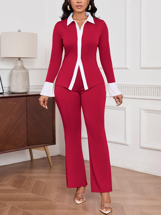 Contrast Shirt & Flare Leggings Set