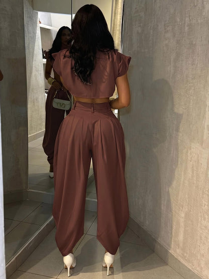 Mock Neck Crop top & Harem Pants Set