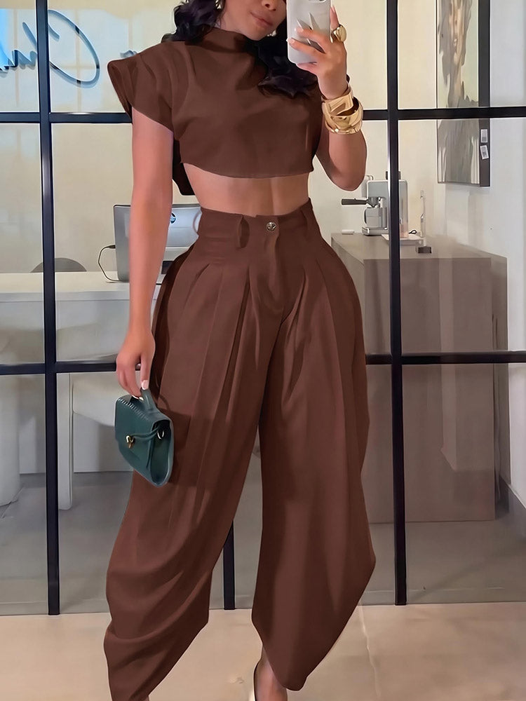 Mock Neck Crop top & Harem Pants Set