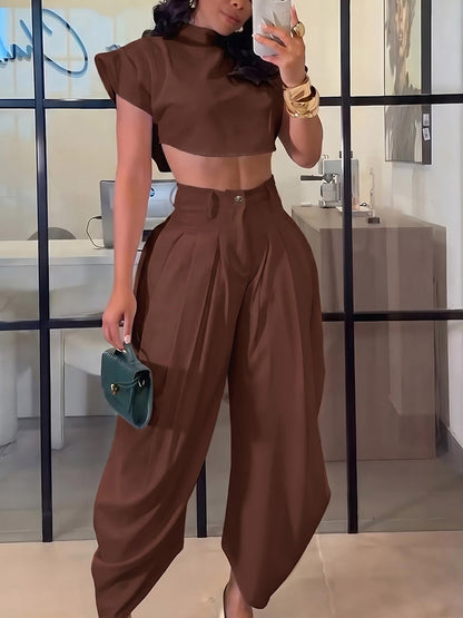 Mock Neck Crop top & Harem Pants Set