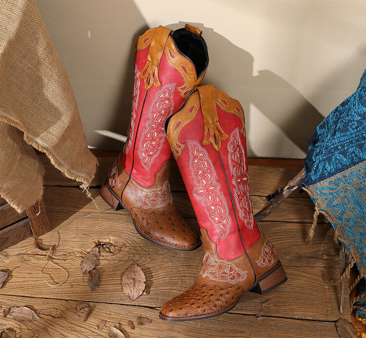 Peony Patchwork Leather Boots