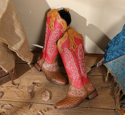 Peony Patchwork Leather Boots