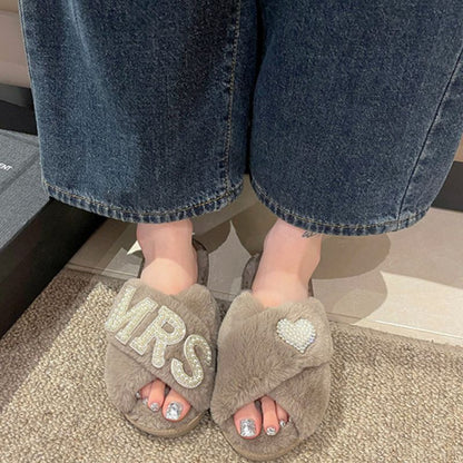 Lavender Letter Deco Furry Slippers